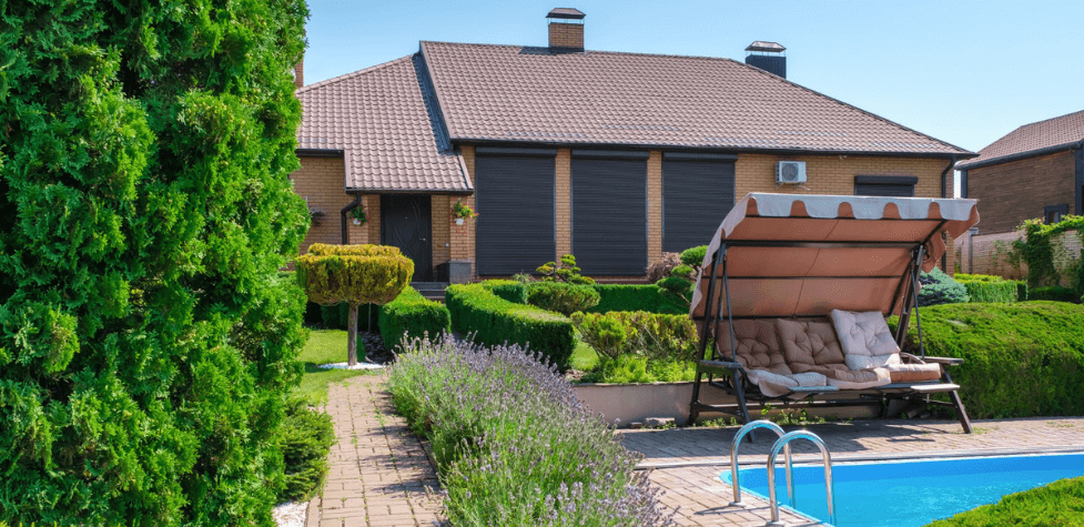 european style residential landscaping